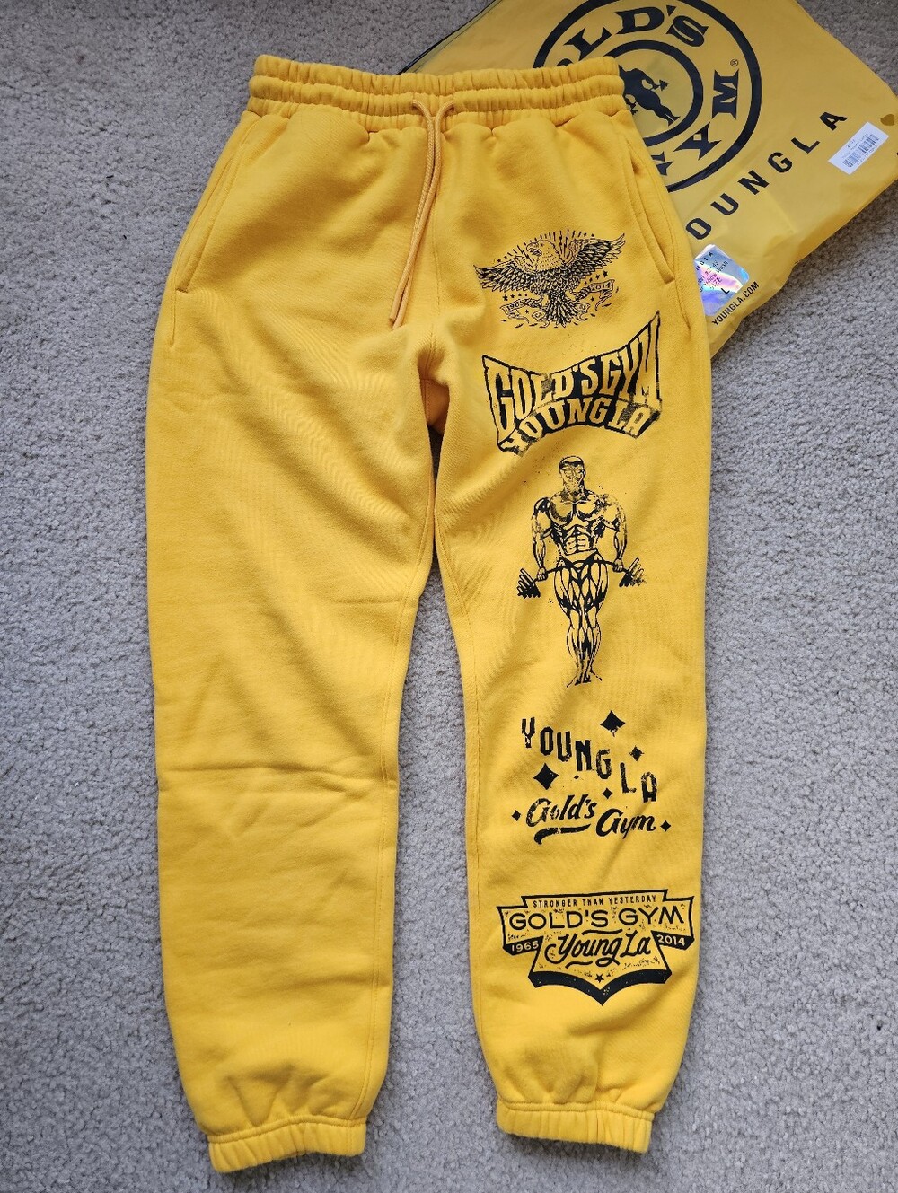NWT YoungLA Golds Gym Immortal Joggers yellow black size medium